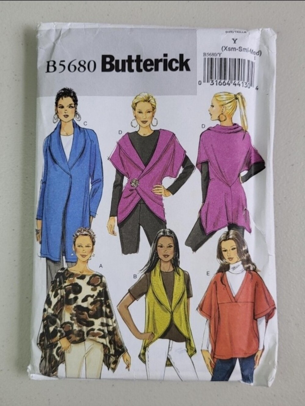 Butterick B5680 Sewing Pattern, Misses Draped Wrap and Jacket, Sizes XS-M, Uncut